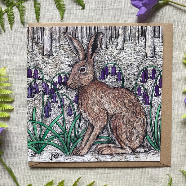 Hare and Bluebells Greetings Card