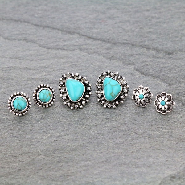 3PC Stone Stud Earrings Set