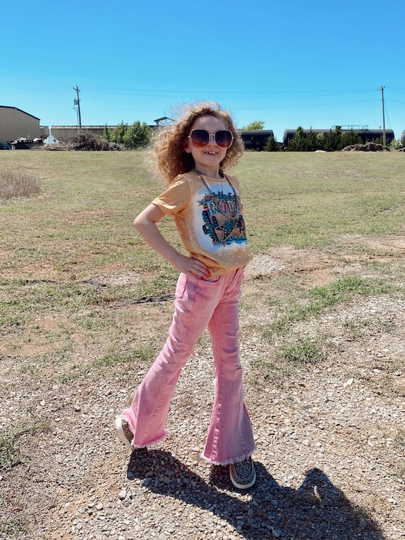 Kids Pink Distressed Flare Pants 