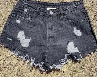 Black Ripped Shorts - Etsy