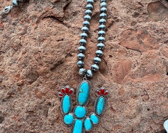 SALE Copper Desert Cactus Turquoise Necklace Set 