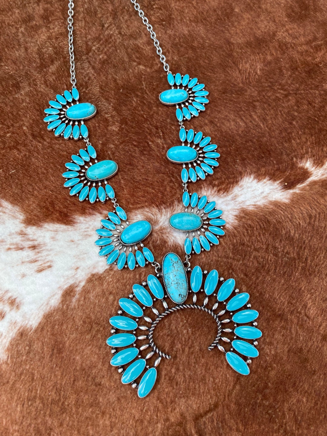 Intricate Navajo dead-pawn squash blossom necklace with Sleeping Beauty  turquoise and Mediterranean red coral. #0646 | HIGH PLAINS JEWELRY