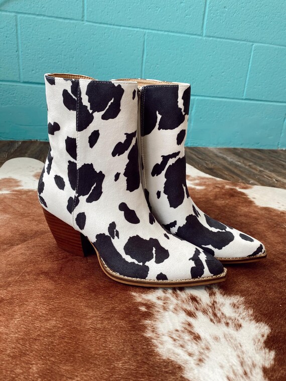 Cow print ankle boots 2025