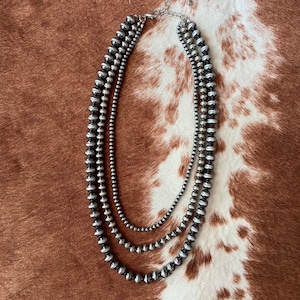 Navajo Style Pearl 3 Layered Necklace