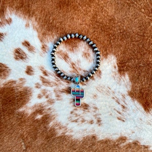 Serape Cactus Charm Navajo Bracelet
