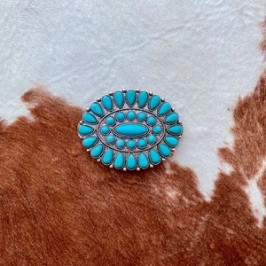 Turquoise Beaded Silvertone Oval Concho Hair Barrette