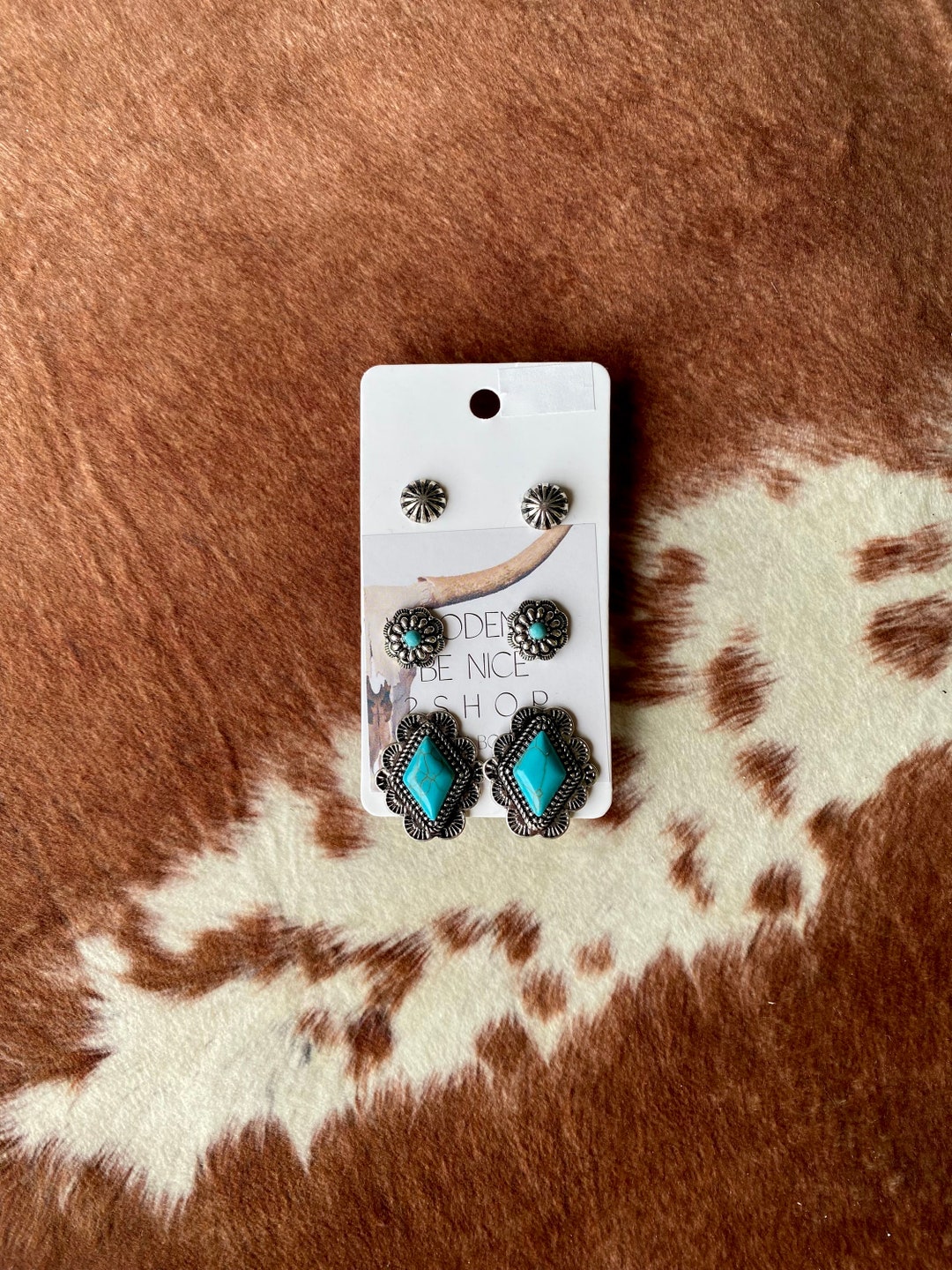 3 Pair Western Turquoise Post Earrings - Etsy