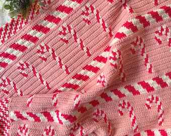 Candy Cane Lane Blanket, Christmas Blanket, PDF Crochet Pattern, Crochet Blanket Pattern