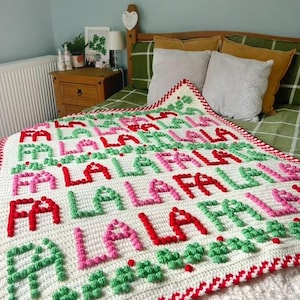 Fa La La Blanket Pattern, Christmas Blanket PDF Crochet Pattern, Instant Download, Crochet Pattern, Bobble Stitch Blanket, Festive Blanket