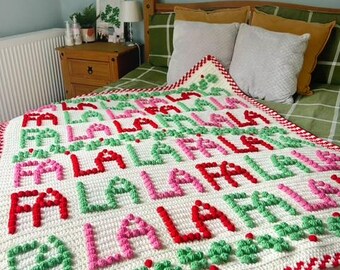 Fa La La Blanket Pattern, Christmas Blanket PDF Crochet Pattern, Instant Download, Crochet Pattern, Bobble Stitch Blanket, Festive Blanket