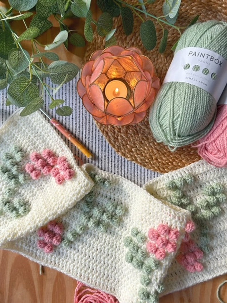 Spring Blossoms Blanket PDF Crochet Pattern, Instant Download, Crochet Blanket Pattern, Bobble Stitch Blanket zdjęcie 3