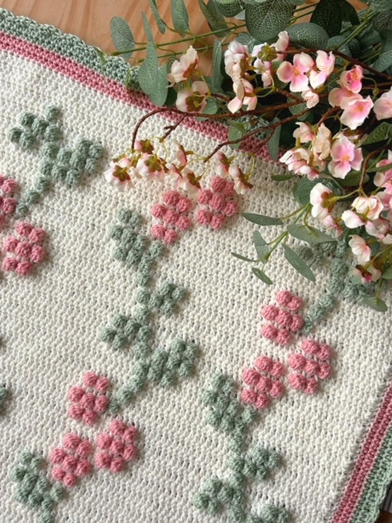 Spring Blossoms Blanket PDF Crochet Pattern, Instant Download, Crochet Blanket Pattern, Bobble Stitch Blanket zdjęcie 4