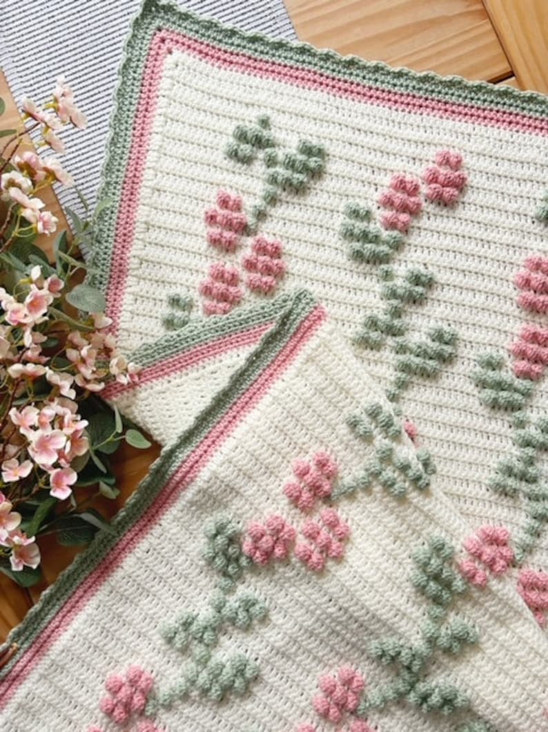 Spring Blossoms Blanket PDF Crochet Pattern, Instant Download, Crochet Blanket Pattern, Bobble Stitch Blanket zdjęcie 2