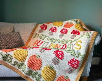 Autumnal Days Blanket Pattern, Autumn Blanket, Halloween Blanket, PDF Crochet Pattern, Crochet Blanket Pattern, Bobble Stitch Blanket