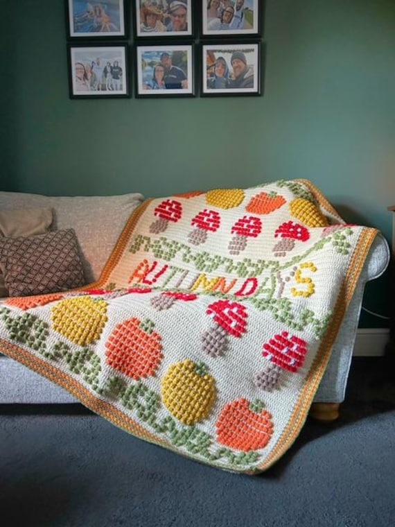 Autumnal Days Blanket Pattern, Autumn Blanket, Halloween Blanket, PDF Crochet Pattern, Crochet Blanket Pattern, Bobble Stitch Blanket