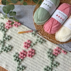 Coperta con fiori di primavera in PDF, schema all'uncinetto, download immediato, schema per coperta all'uncinetto, coperta con punto a pompon