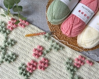Padrão de crochê em PDF para manta Spring Blossoms, download instantâneo, padrão de manta de crochê, manta com ponto pompom