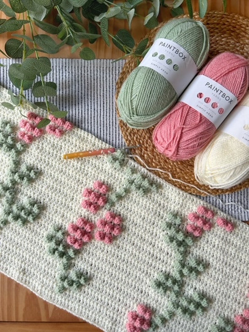 Spring Blossoms Blanket PDF Crochet Pattern, Instant Download, Crochet Blanket Pattern, Bobble Stitch Blanket zdjęcie 1