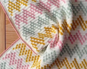 Padrão de manta com padrão chevron | Padrão de crochê | Download em PDF | Padrão de crochê para tapeçaria | PDF para manta