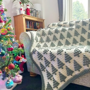 Little Christmas Trees Blanket, Christmas Blanket PDF Crochet Pattern, Crochet Blanket Pattern, Bobble Stitch Blanket, Festive Blanket