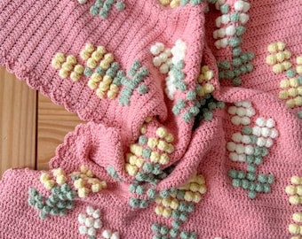 Schema PDF per coperta all'uncinetto con ranuncoli e margherite, download immediato, schema per coperta all'uncinetto, coperta a punto nocciolina
