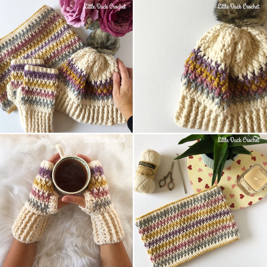 TRIPLE PATTERN BUNDLE Alpine Hat, Mitts and Cowl Pattern, Crochet ...