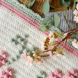 Spring Blossoms Blanket PDF Crochet Pattern, Instant Download, Crochet Blanket Pattern, Bobble Stitch Blanket zdjęcie 7