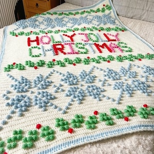 Holly Jolly Christmas Blanket, Christmas Blanket, PDF Crochet Pattern, Crochet Blanket Pattern, Bobble Stitch Blanket