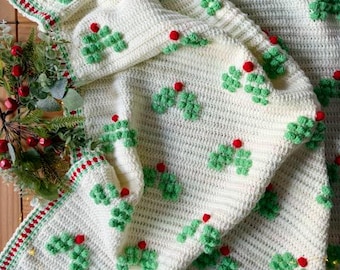 Boughs of Holly Blanket | PDF Crochet Pattern | Crochet Blanket Pattern | Bobble Stitch Blanket