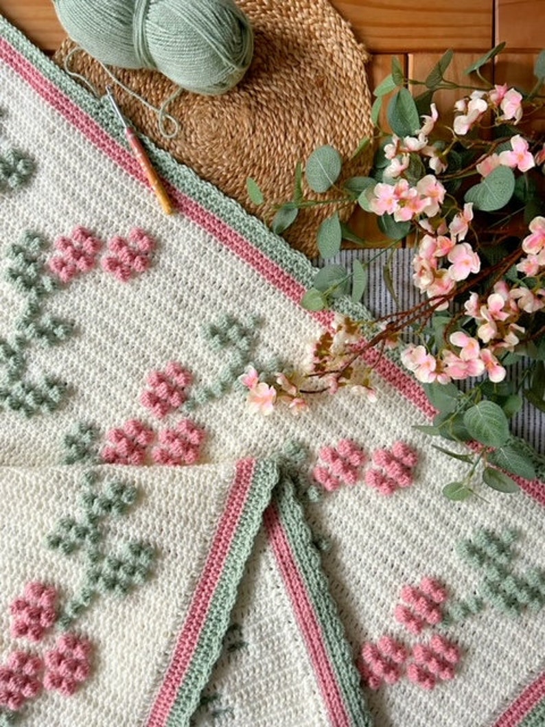 Spring Blossoms Blanket PDF Crochet Pattern, Instant Download, Crochet Blanket Pattern, Bobble Stitch Blanket zdjęcie 6