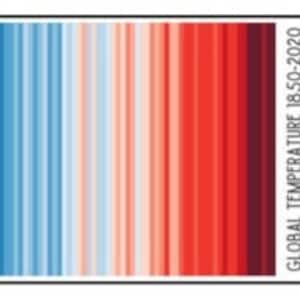 Pu&ograve; includere: Un grafico a barre colorato che mostra i cambiamenti della temperatura globale dal 1850 al 2020. Il grafico utilizza una scala di colori che va dal blu (freddo) al rosso (caldo).