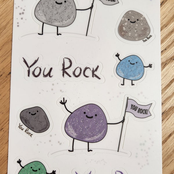 8 piece You Rock sticker sheet - geology sticker - science pun - kawaii sticker - science sticker - encouragement - bottle sticker set