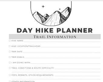Day Hike Planner - Hike Plan Printable - Packing List - Planner - Digital Download