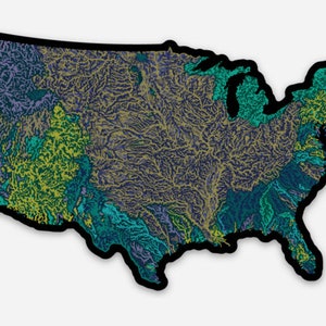 US Wasserscheiden Aufkleber - Fluss Aufkleber - Hydrologie - Kartographie Wasserscheiden - Flüsse - USA - Geologie - Wissenschaftsgeschenk - Wissenschaft Aufkleber