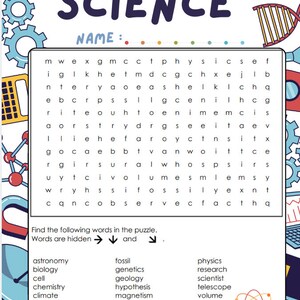 Science Word Search - Cute Science and Space Printable - Science ...
