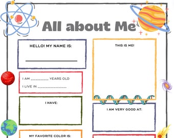 All About Me Cute Science and Space Printable - Student Favorites - Get to Know Me - Back to School - Survey - Student Favorites - Science