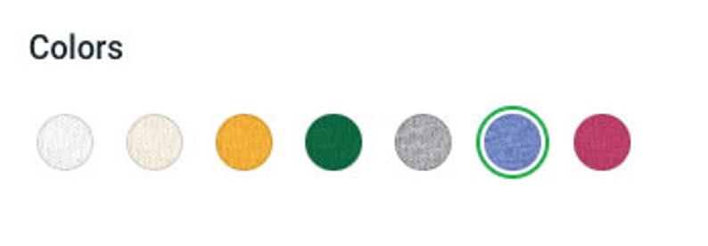 May include: A row of color swatches showing white, off-white, yellow, green, gray, blue, and pink.