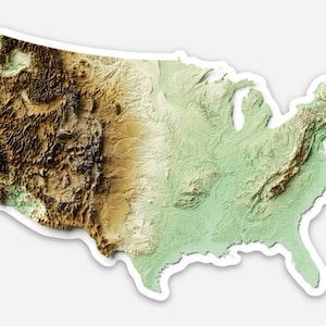 Amerikaanse topografiesticker - reliëfsticker - Topo - topografisch reliëf - bergen - VS - geologie - wetenschapscadeau - wetenschapssticker