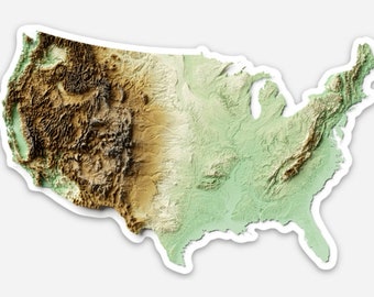 Adesivo topografia statunitense - adesivo in rilievo - Topo - rilievo topografico - montagne - USA - geologia - regalo scientifico - adesivo scientifico