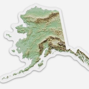 Alaska Topographie Aufkleber - Alaska - AK -Relief - Topo - Topographisches Relief - Berge - Topo Karte - Wissenschaft Geschenk - Wissenschaft Sticker