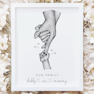 Impresión personalizada de familia de recién nacidos / Impresión de manos familiares / Regalo para nuevos padres / Bebé recién nacido / Impresión de familia de 3 / Regalo del Día del Padre o de la Madre