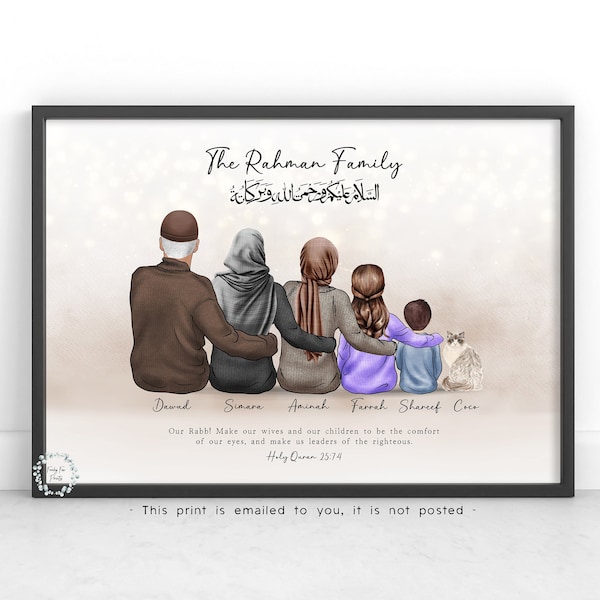 Personalised Muslim Family Print | Anniversary Gift | Grandparent Gift | Fathers Day Gift | Mothers Day Gift | Islamic Gift | Eid Gift