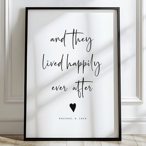 Stampa personalizzata "E vissero tutti felici e contenti" / Regalo di fidanzamento / Anniversario di carta / Idee regalo romantiche / Regalo di San Valentino / Arte murale dell'amore