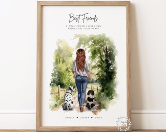 Personalised Pet & Owner Print | Pet Print | Lady And Dog Portrait | Dog Print | Mother's Day Gift | Gift for Her | Dog Lover Gift