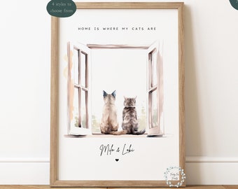 Personalised Cats Print | Custom Cat Portrait | Cat Lover Gifts | Cat Portrait | Cat Memorial Gift | Cat Remembrance Gift | Crazy Cat Lady