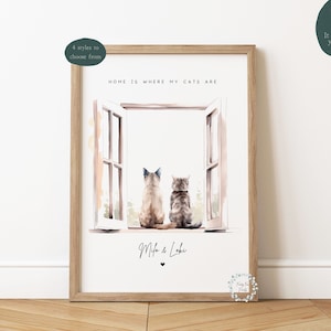Personalised Cats Print | Custom Cat Portrait | Cat Lover Gifts | Cat Portrait | Cat Memorial Gift | Cat Remembrance Gift | Crazy Cat Lady