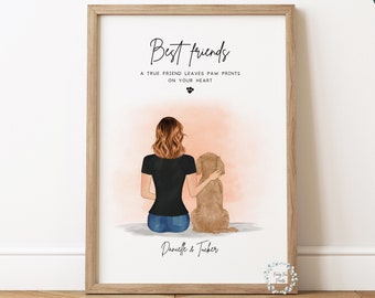 Besitzer & Haustier Druck | Pelzbabys | Haustier Druck | Personalisierter Druck | Tierportrait | Dame und Hund Druck | Mädchen und Hund Druck | Muttertagsgeschenk