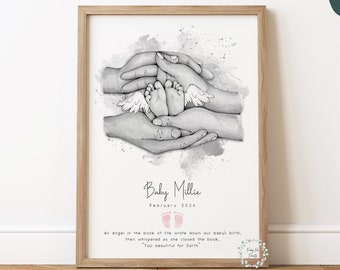 Personalised Angel Baby Feet Print | Baby Loss Print | Stillborn Baby | Miscarriage Memories | Twin Triplet Baby Loss | Multiple Baby Loss