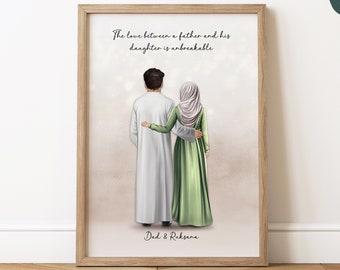 Muslim Dad & Daughter Print | Islamic Dad Gift | Father Birthday Gift | Muslim Dad Gift | Eid Gift | Ramadan Gift | Daughter Gift To Dad