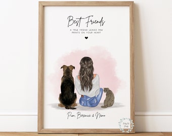 Besitzer & Haustier Druck | Haustier Druck | Personalisierter Druck | Tierportrait | Dame und Hund Druck | Muttertagsgeschenk | Geburtstags-Geschenk für meine Freundin